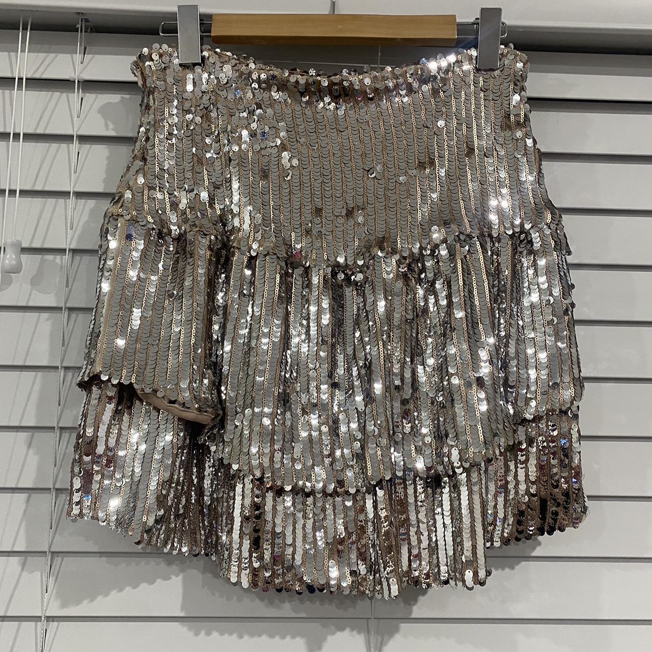 Princess Polly Silver sequin Skirt Size 16 Brand... - Depop