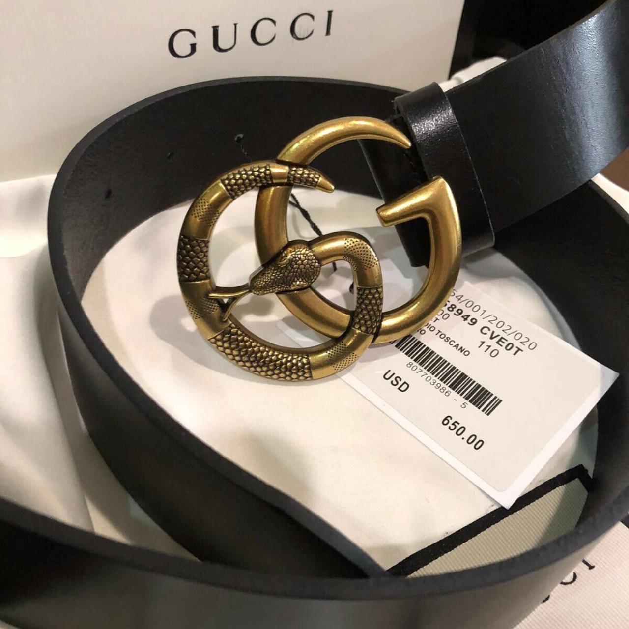 Gucci Black Leather Belt With Gold Brass Snake