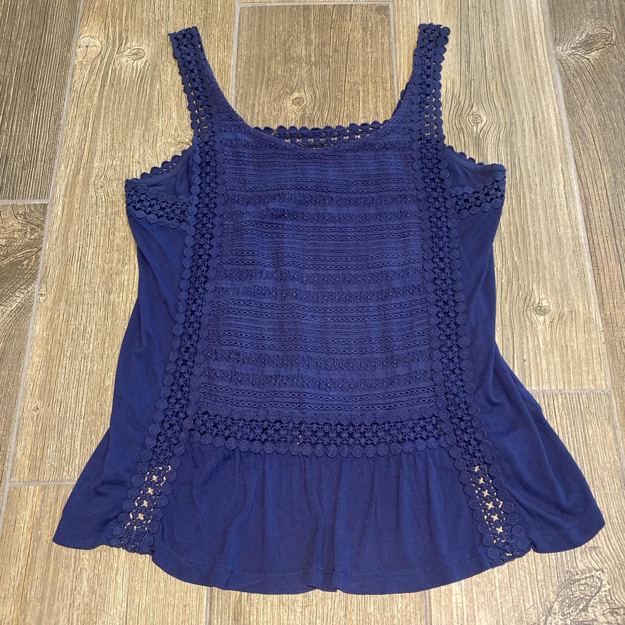 NEXT Women’s Navy Blue Crochet / Lace Detail Vest... - Depop