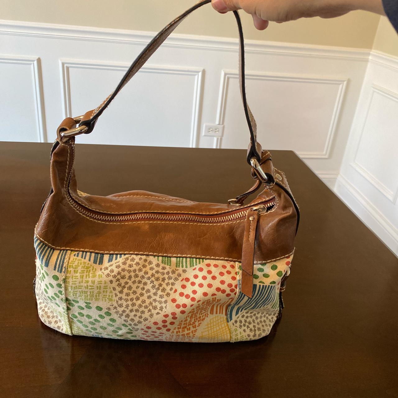 Vintage Fossil purse, leather and cloth material on... Depop