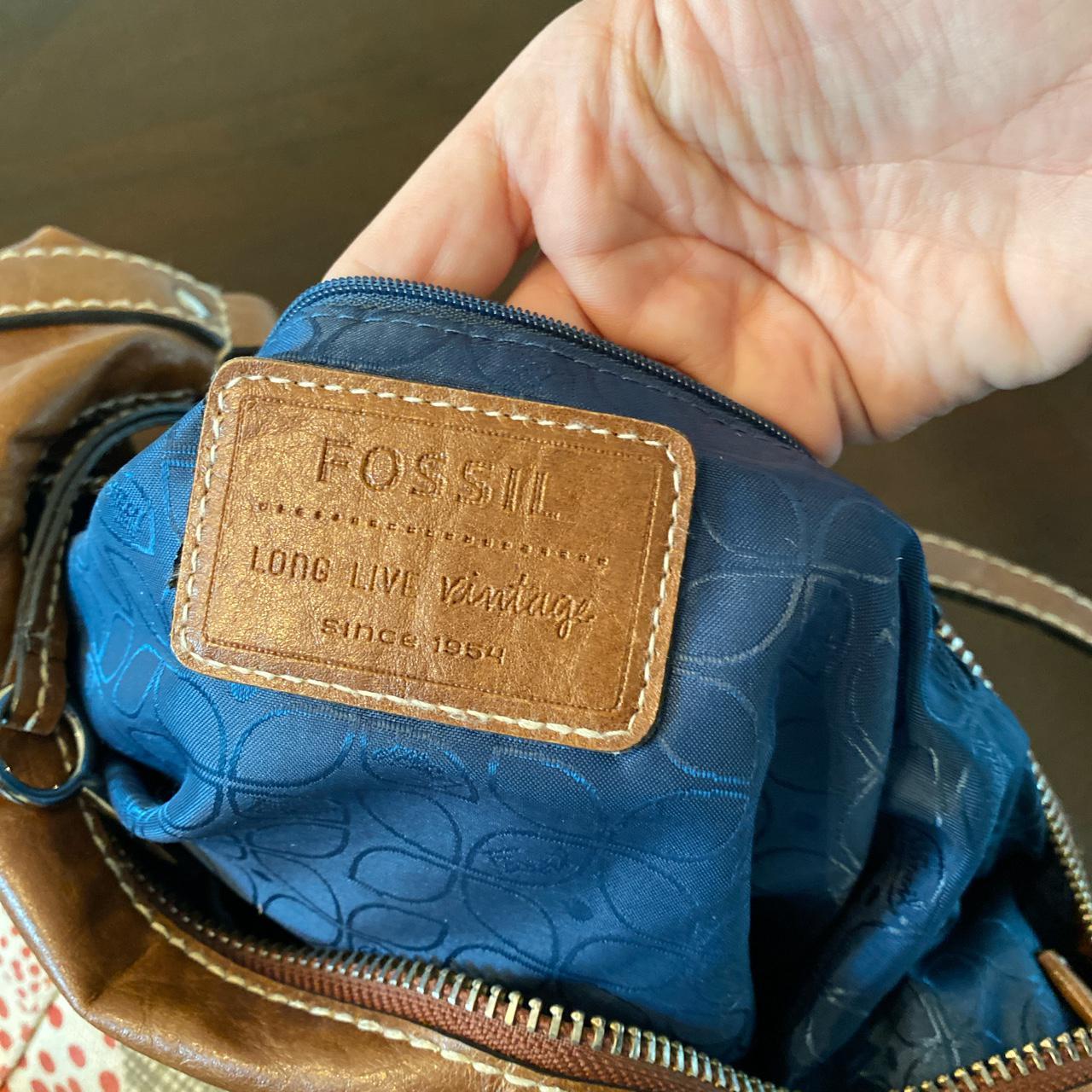 Vintage Fossil purse, leather and cloth material on... Depop