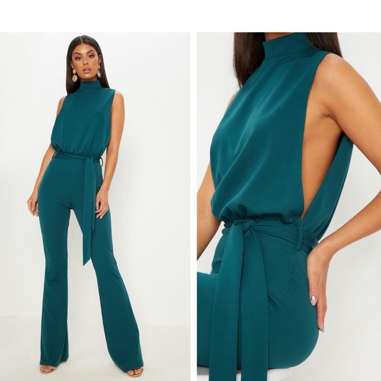 PrettyLittleThing Green high neck jumpsuit,