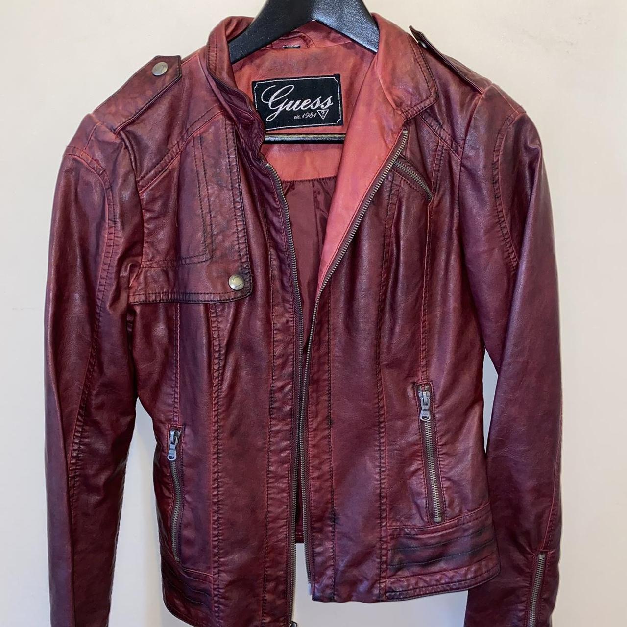 guess maroon leather jacket