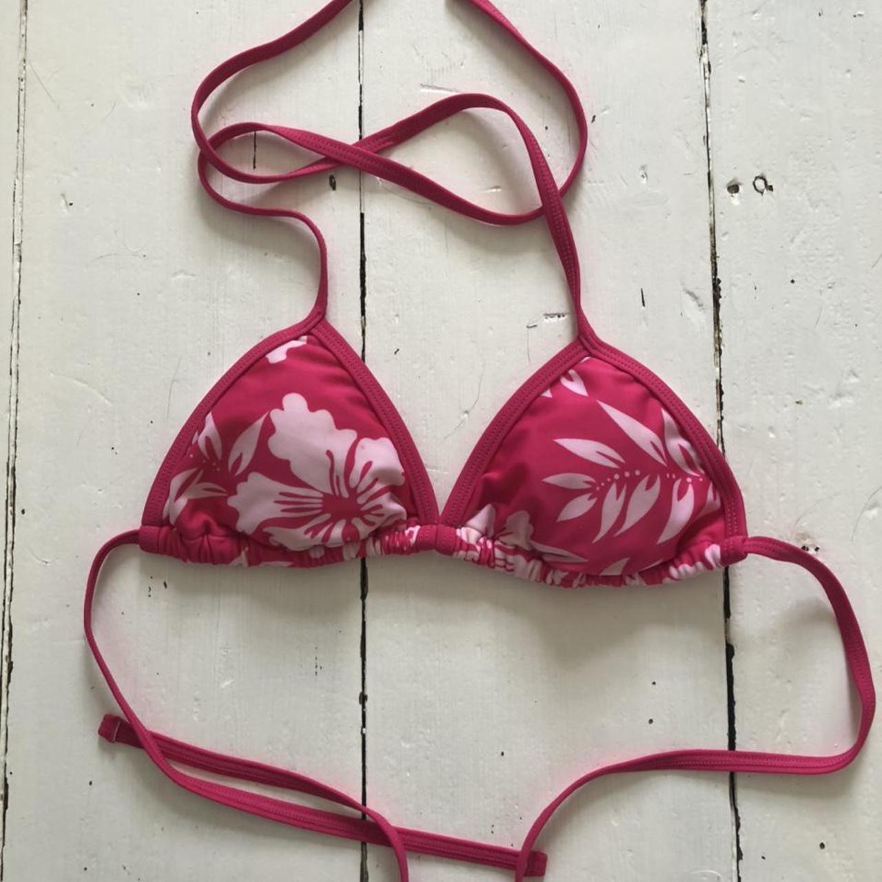 Hibiscus print pink bikini top. Y2k So cute with... - Depop
