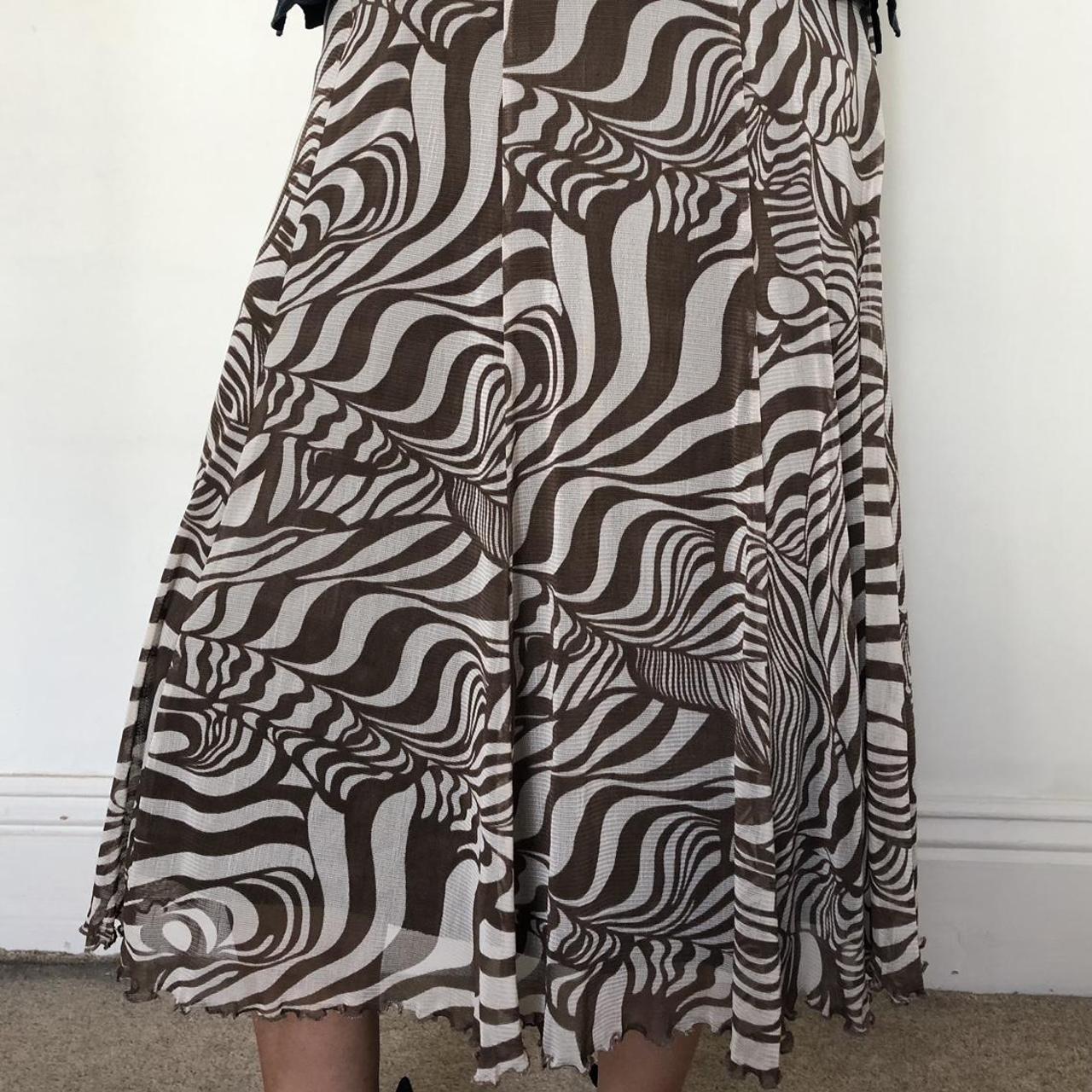 Y2K 200s rare brown and white mesh skirt midi /maxi... - Depop