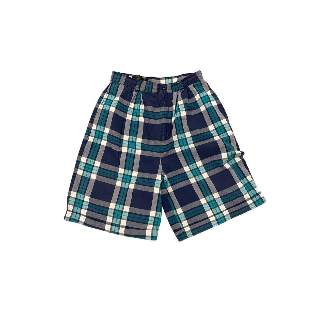 Eddie Bauer Blue,Green & White Plaid Bermuda shorts... - Depop