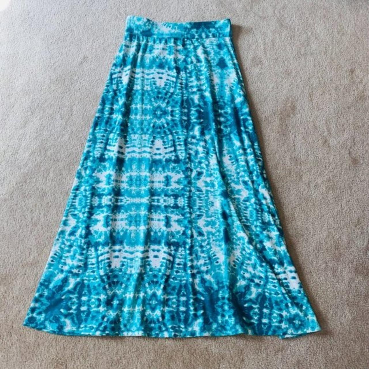 Roz & Ali Turquoise Splotchy Tie Dye Maxi Skirt S... - Depop