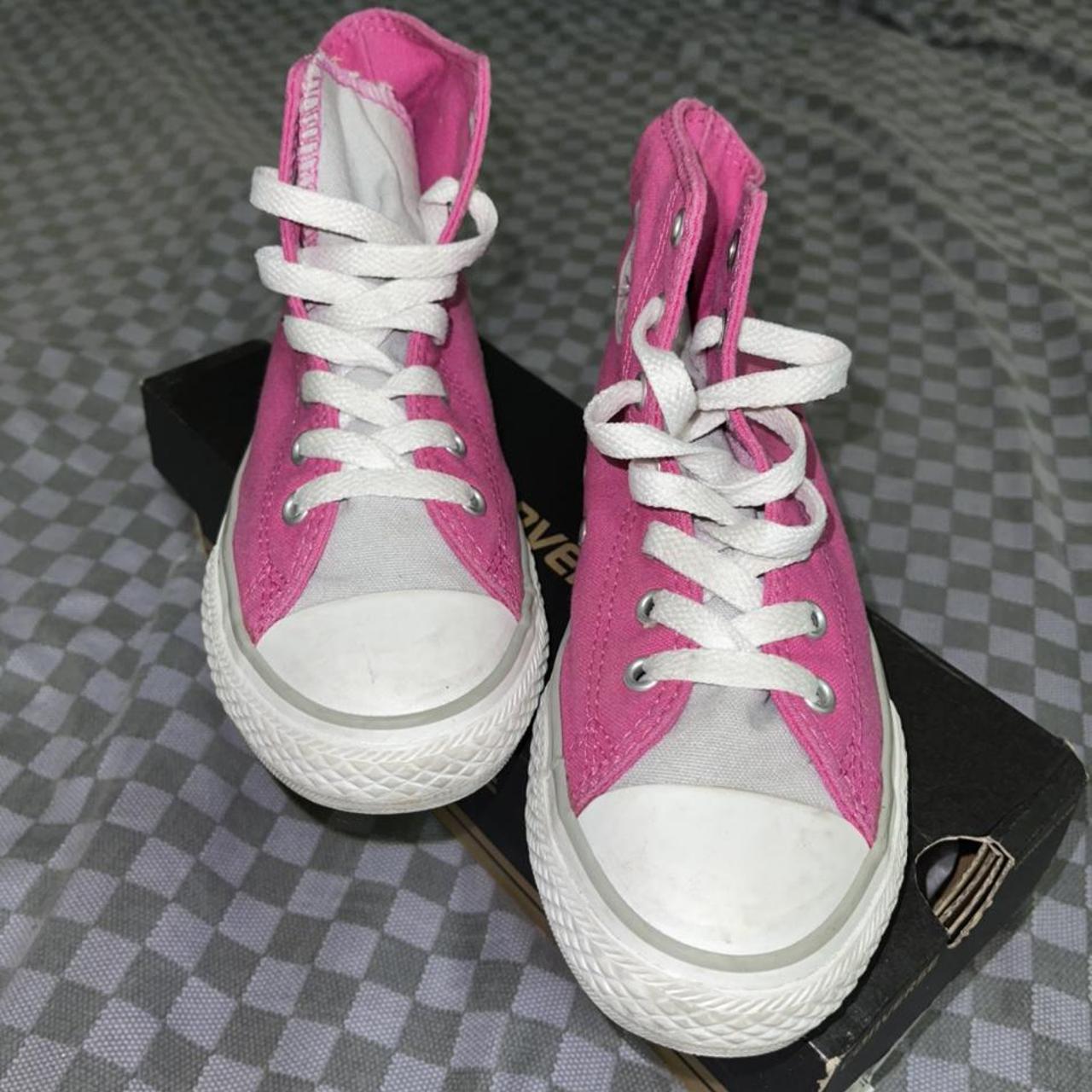 Converse Pink and Grey Trainers Depop