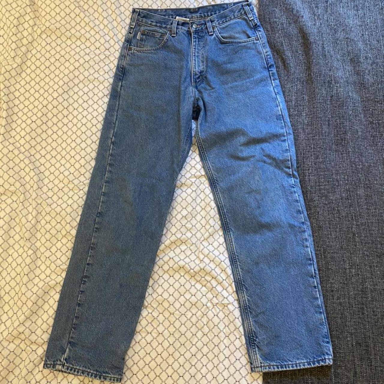 Men’s vintage straight leg Carhartt blue jeans with... - Depop