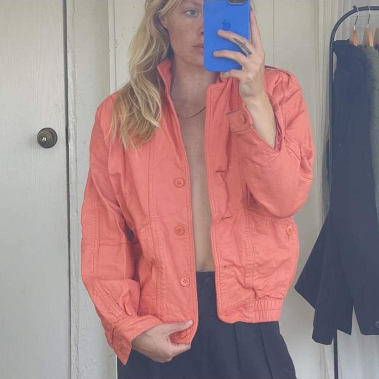 Vintage salmon pink leather bomber jacket Depop