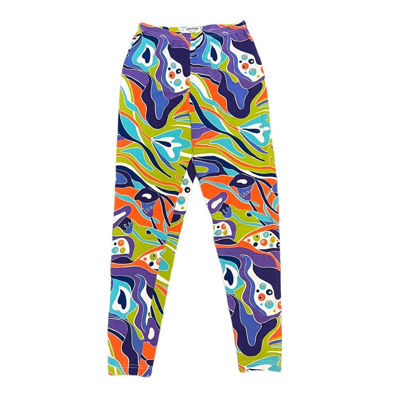 Vintage 90s crazy patterned leggings. Multicolored... - Depop