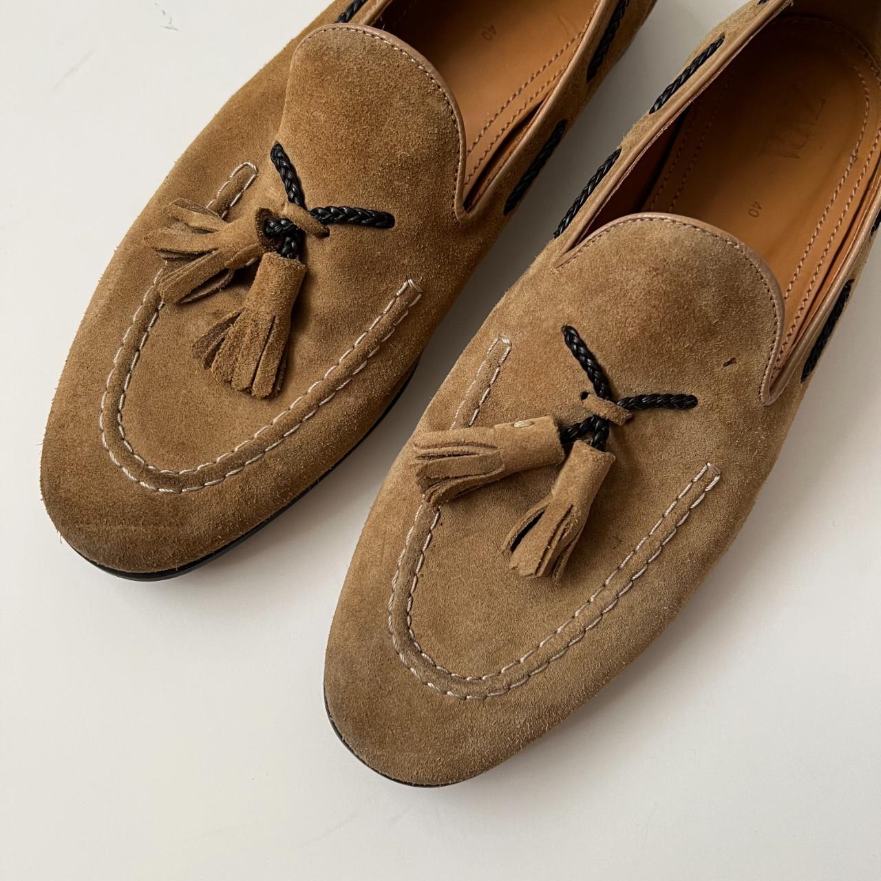 Zara Tassel Mocassin Loafers Flats Tan Suede... Depop