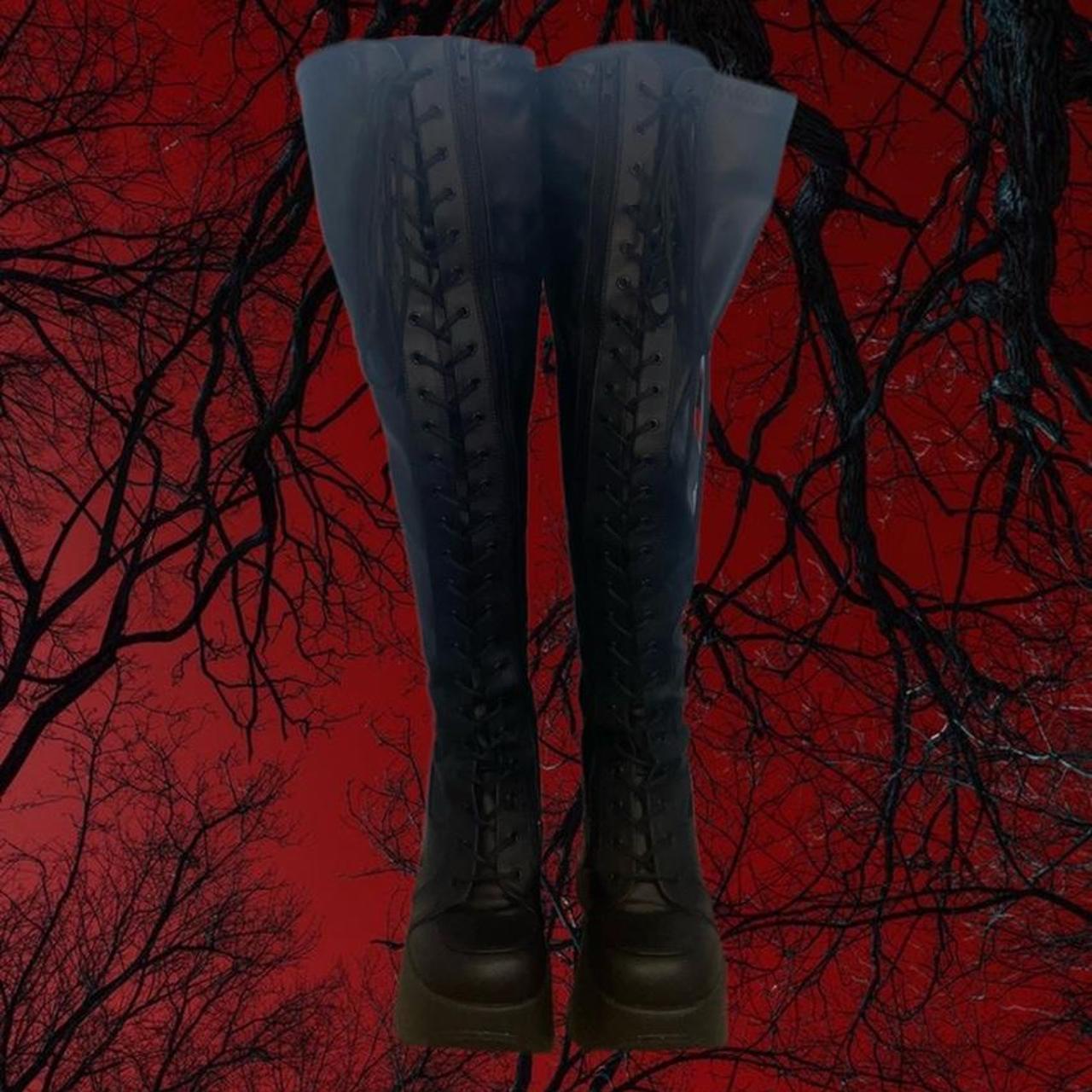 demonia black knee high boots