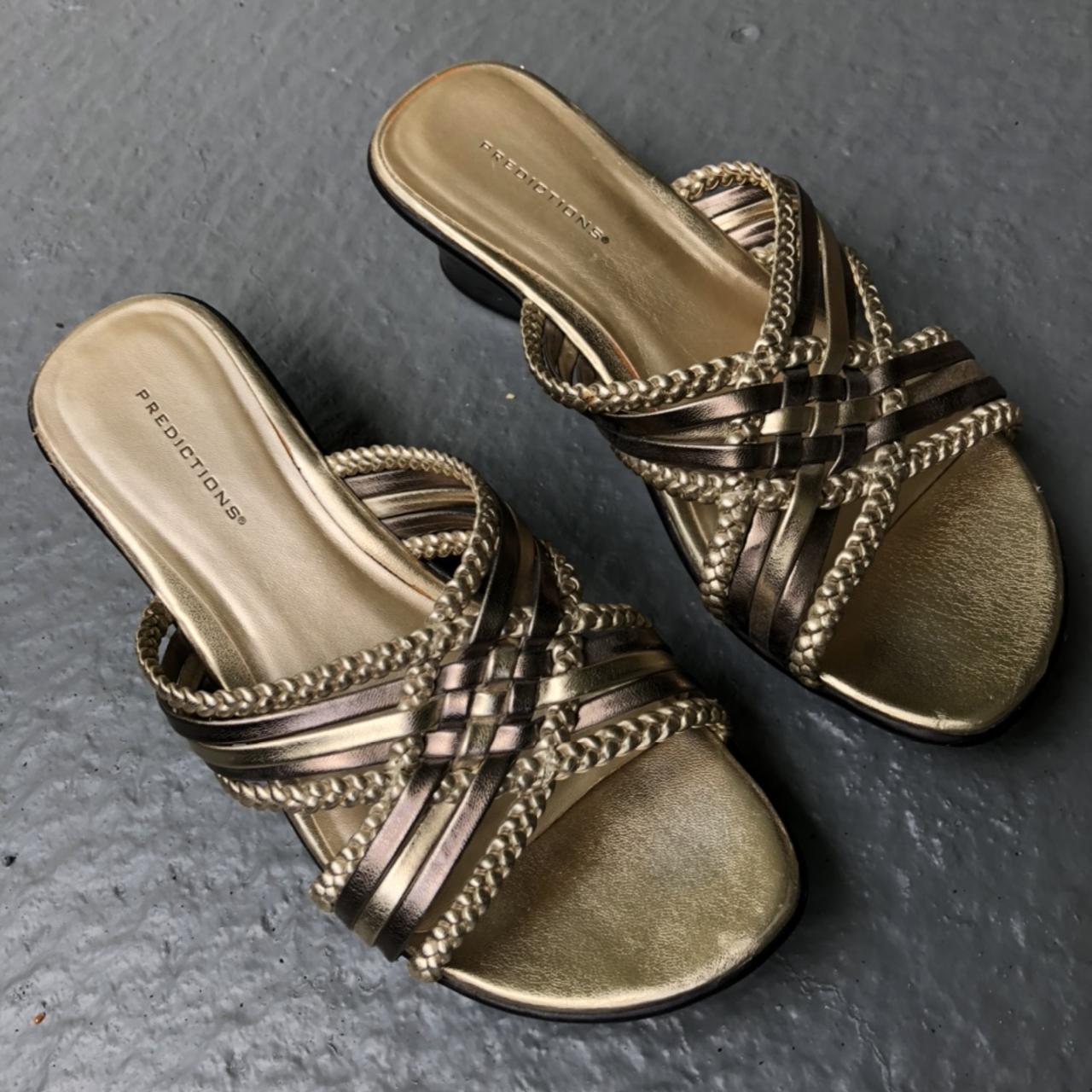 Payless ShoeSource Women's Gold and Black Sandals Depop