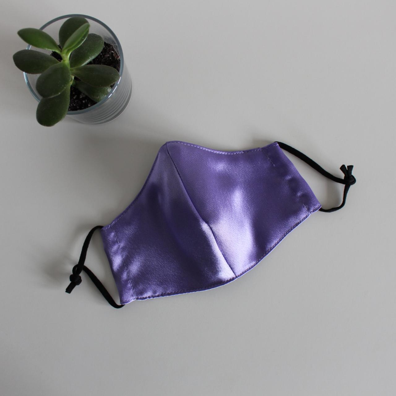 Handmade medium purple satin face mask with a nose... - Depop