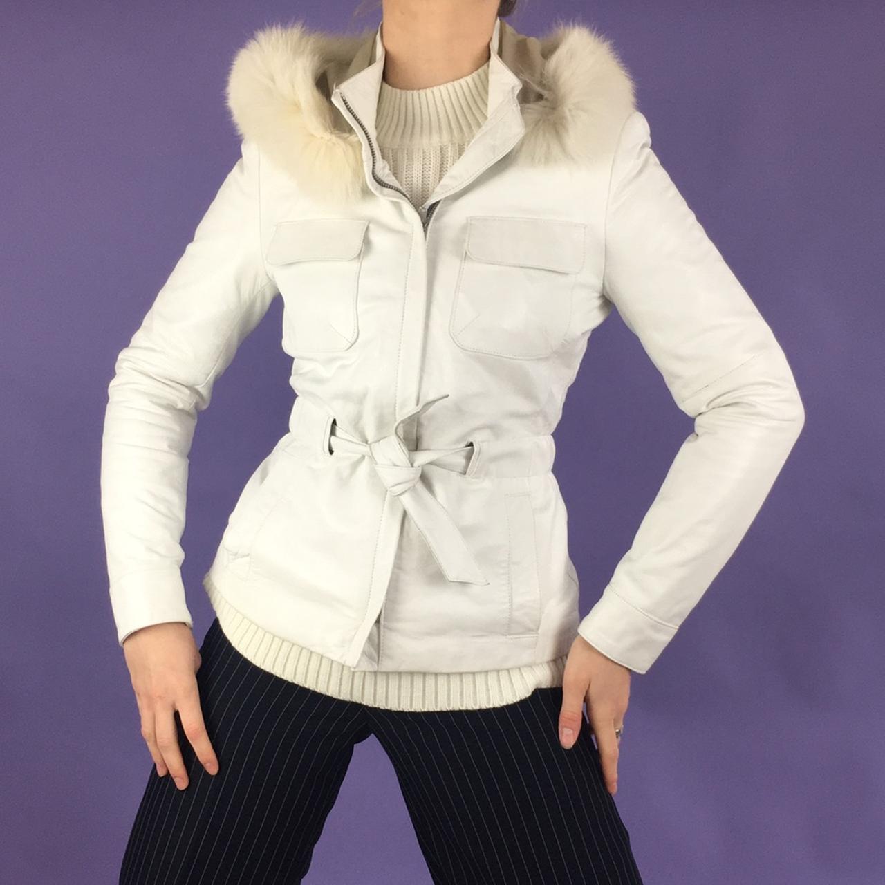 Incredible white leather hooded jacket, hooded with... Depop