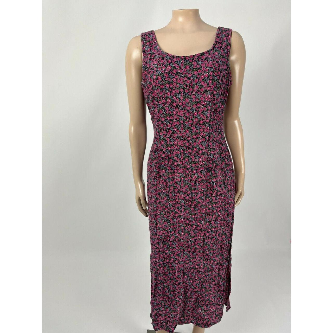 Vintage 90s Unbranded Women's Dress Floral Rayon... - Depop
