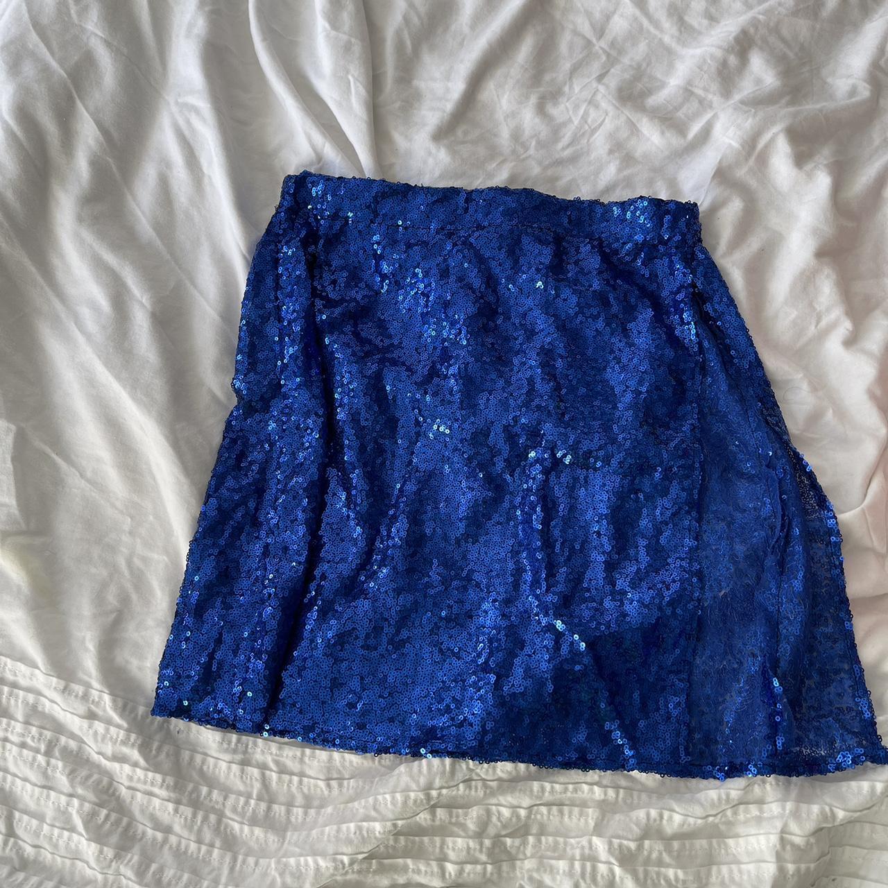 Blue sequin split mini skirt Worn once Good for... - Depop