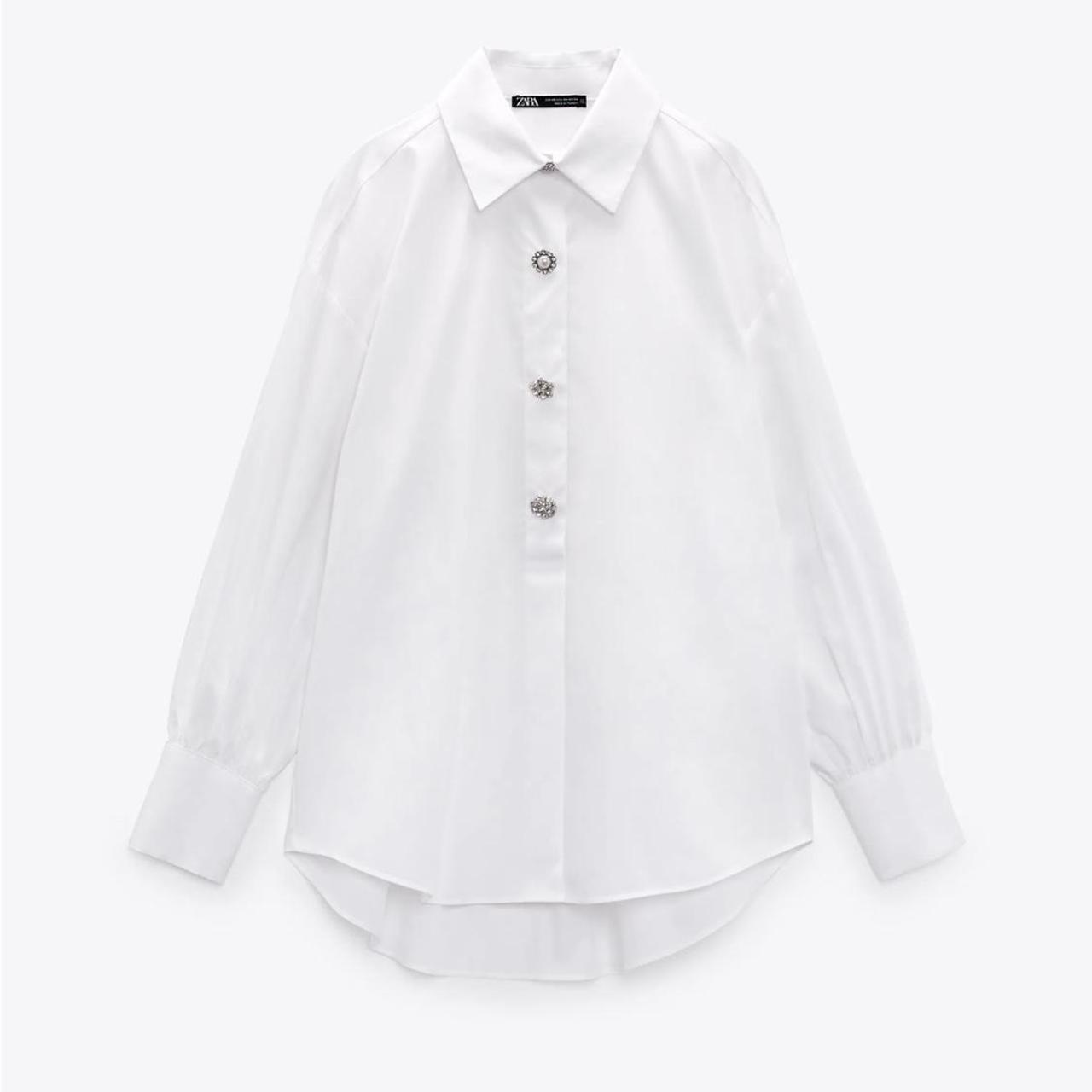 Zara white poplin button down shirt with unique... - Depop