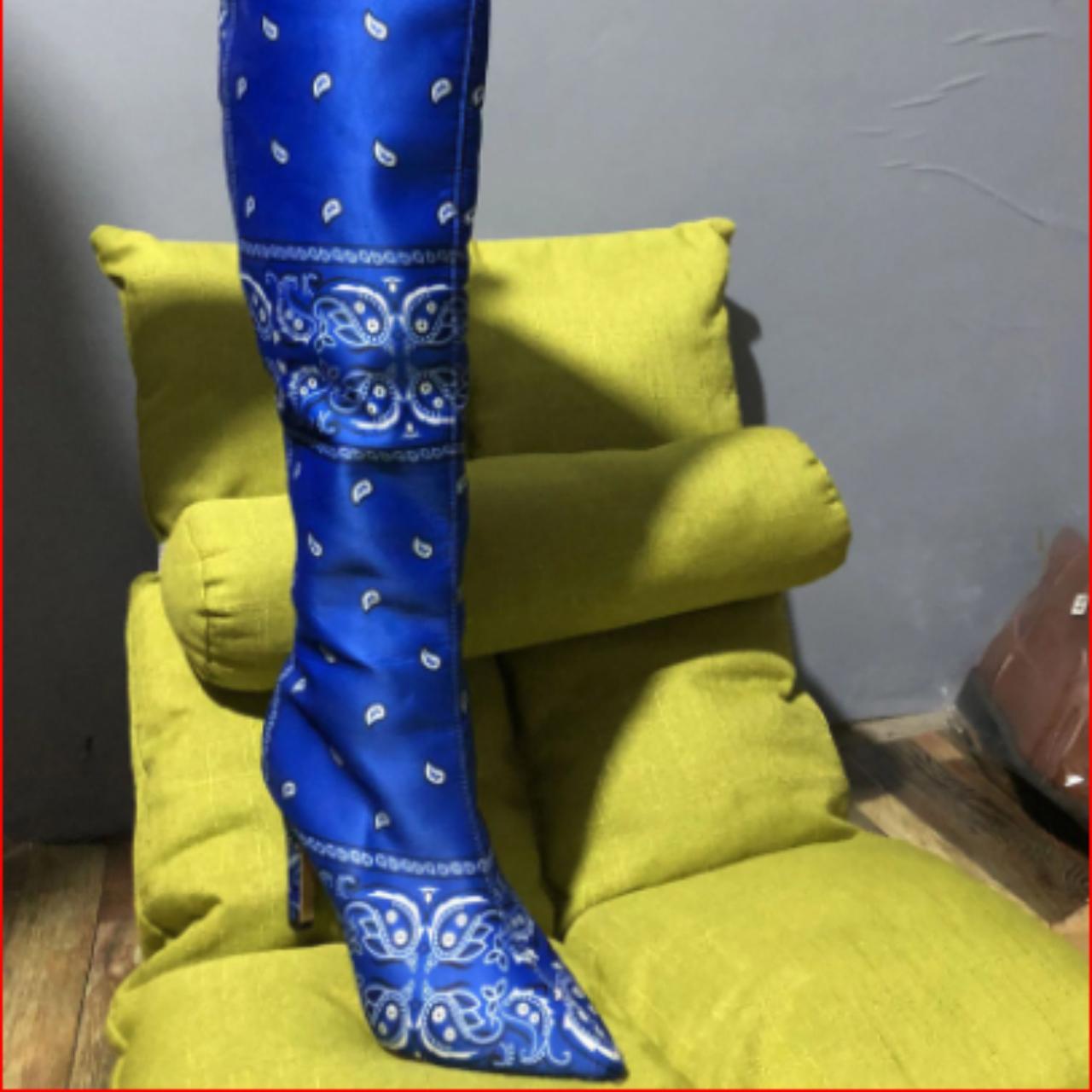 NEW Boots Knee Hi Satin Bandana Print, Glossy