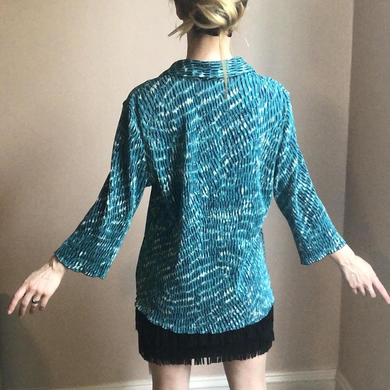 Funky retro vibrant teal blue shirt with crinkly... Depop