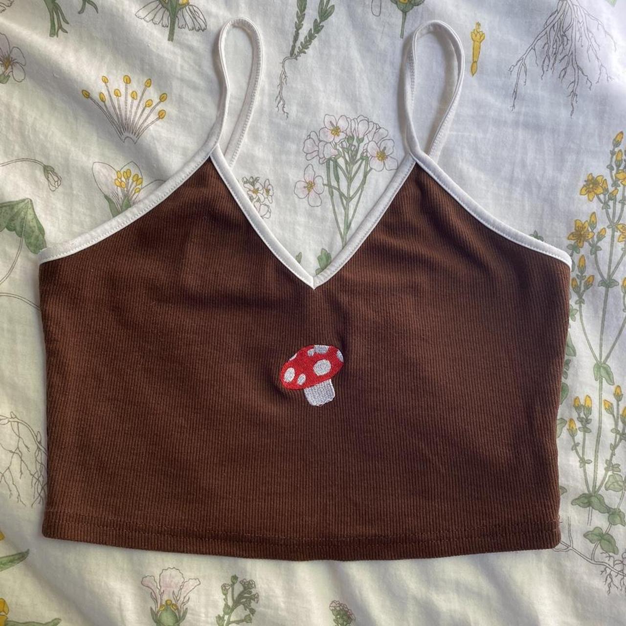cropped brown mushroom tank top cami🤎 fits size... Depop