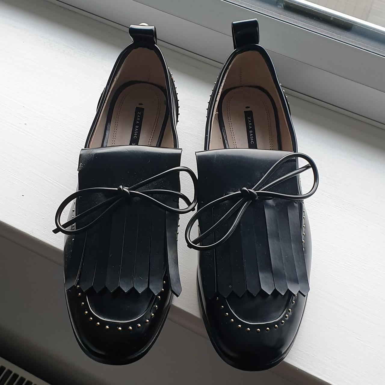 Zara Black Leather Tassle Loafers UK4 - Depop