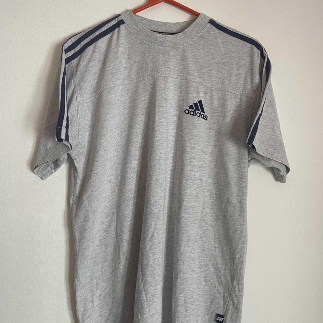 Grey and navy T by Adidas⚽️ Vintage grey and navy... - Depop