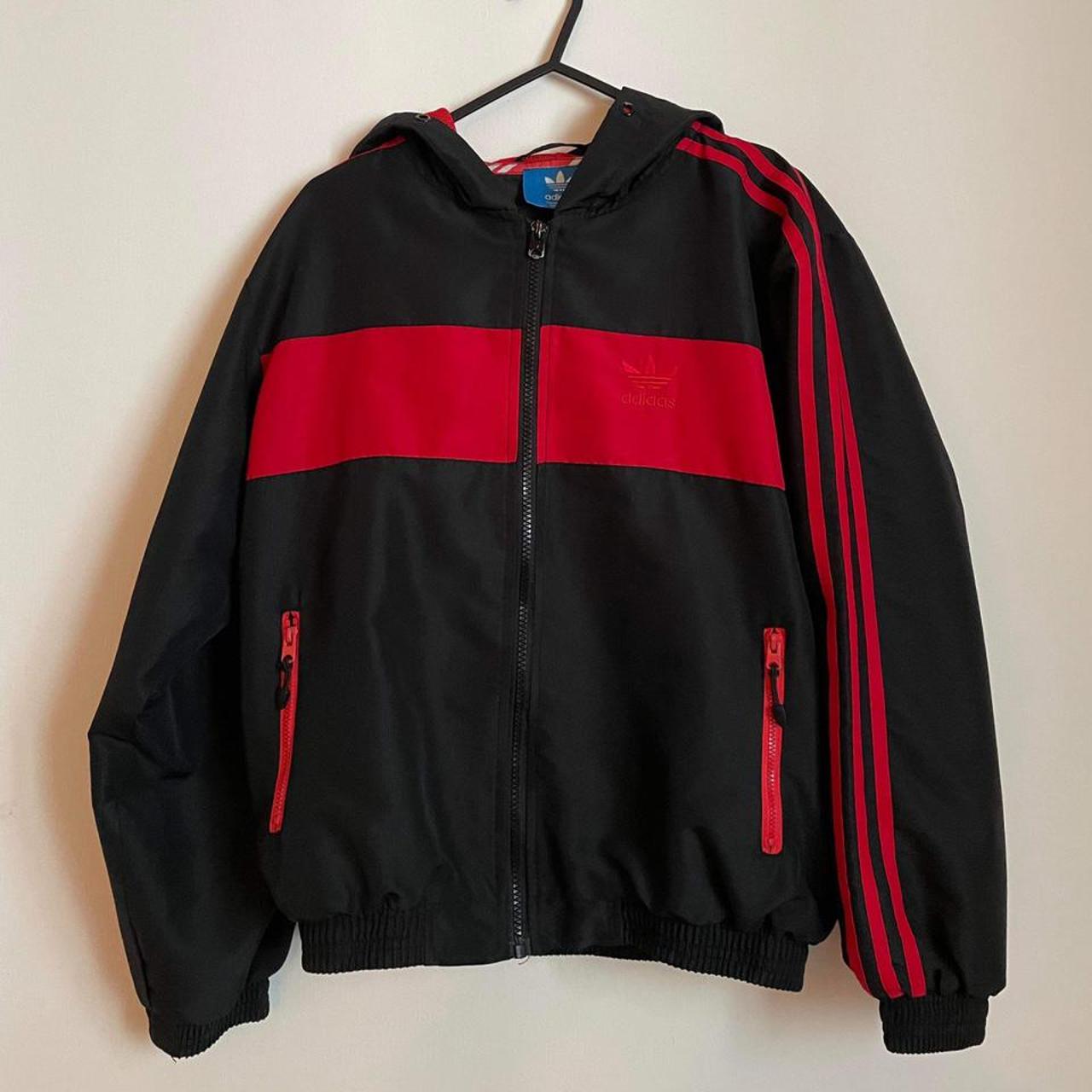 Adidas Originals red and black windbreaker jacket... - Depop