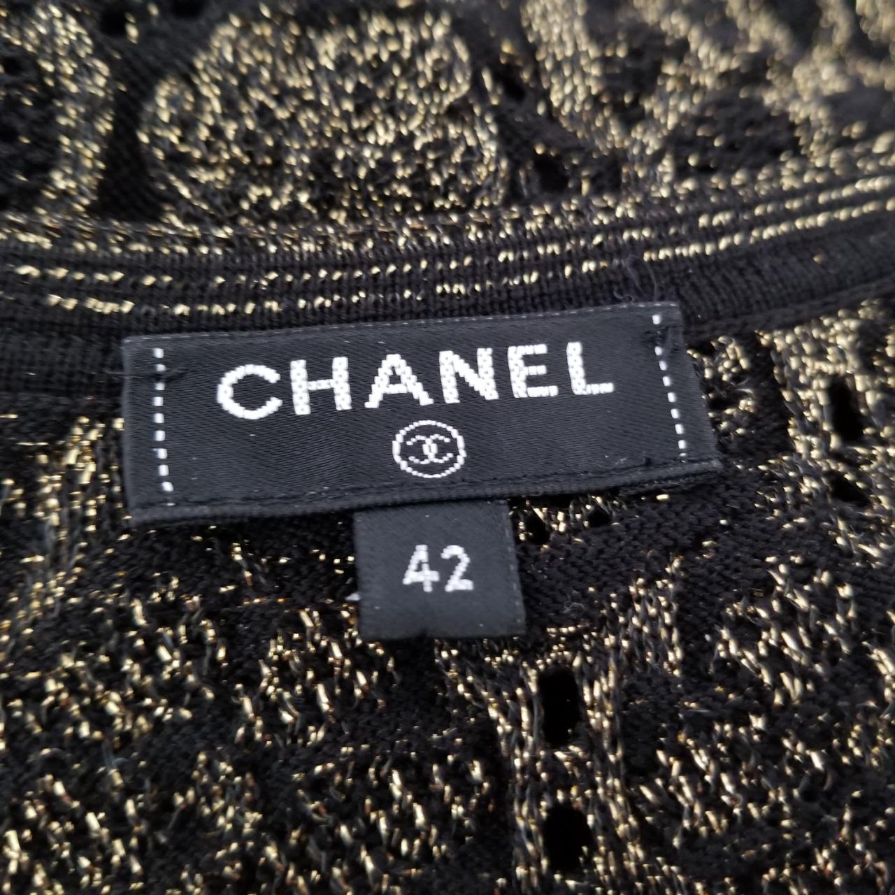 Chanel Womans Black and Gold Camellia Knit Wool... - Depop