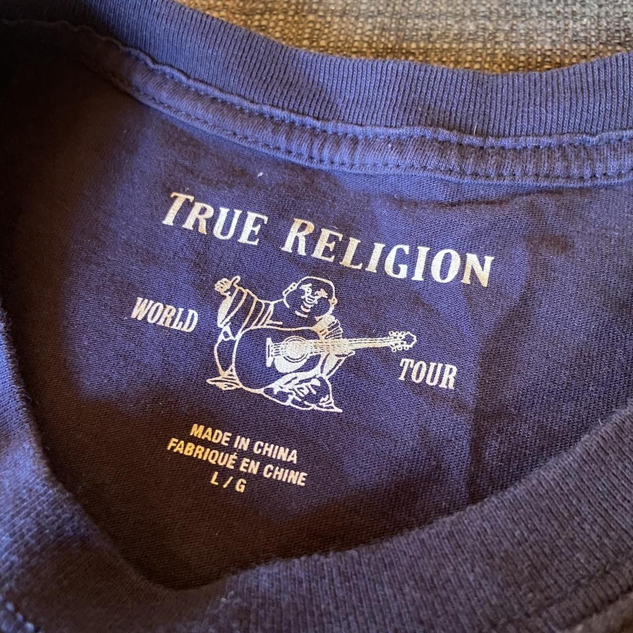 True religion size large navy blue and silver logo... - Depop