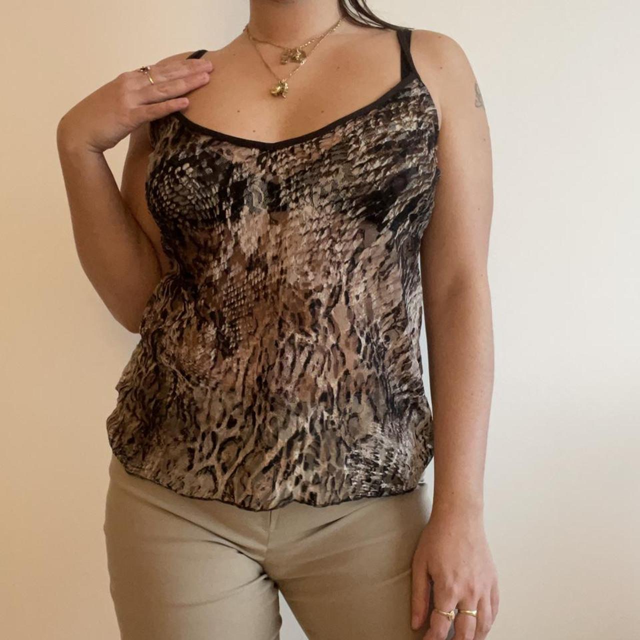 Women's Lace Detail Leopard Mesh Cami Top