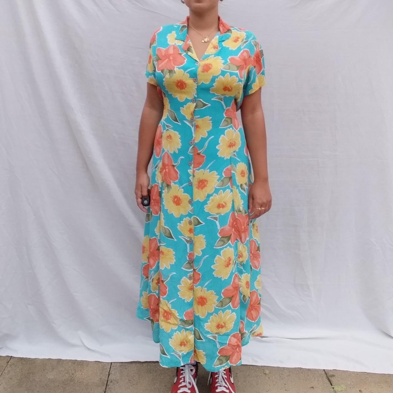 Amazing vintage 90's bright floral maxi shirt dress.... - Depop