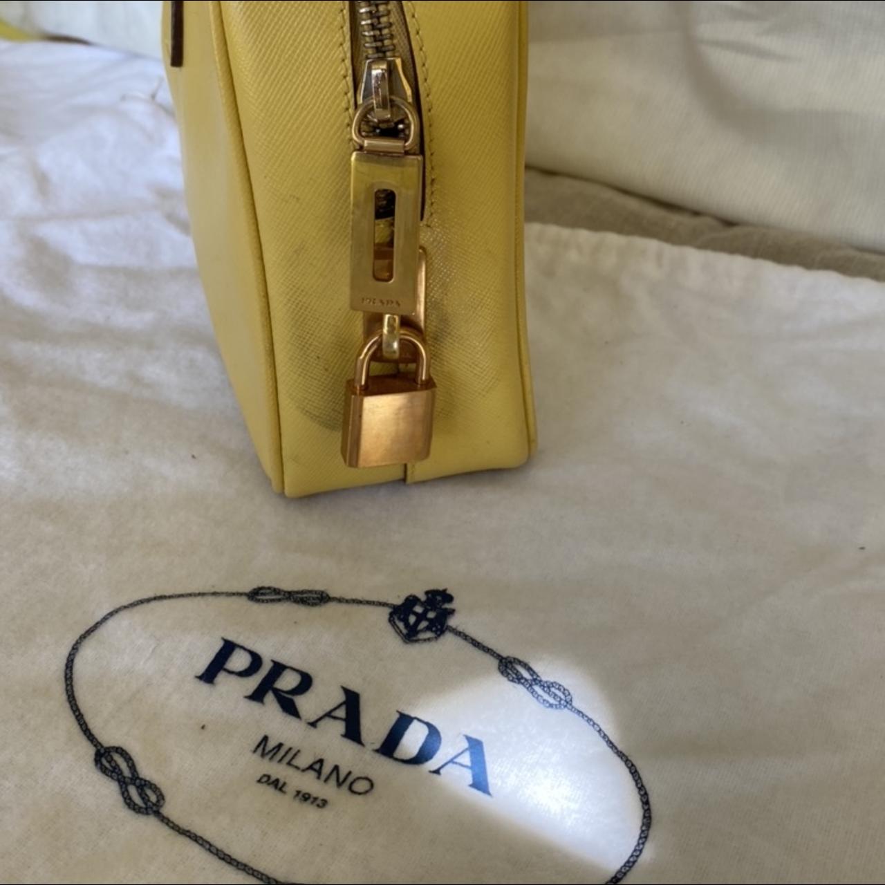 Prada Mustard Yellow Vitello Daino Leather Tote.Hand - Depop