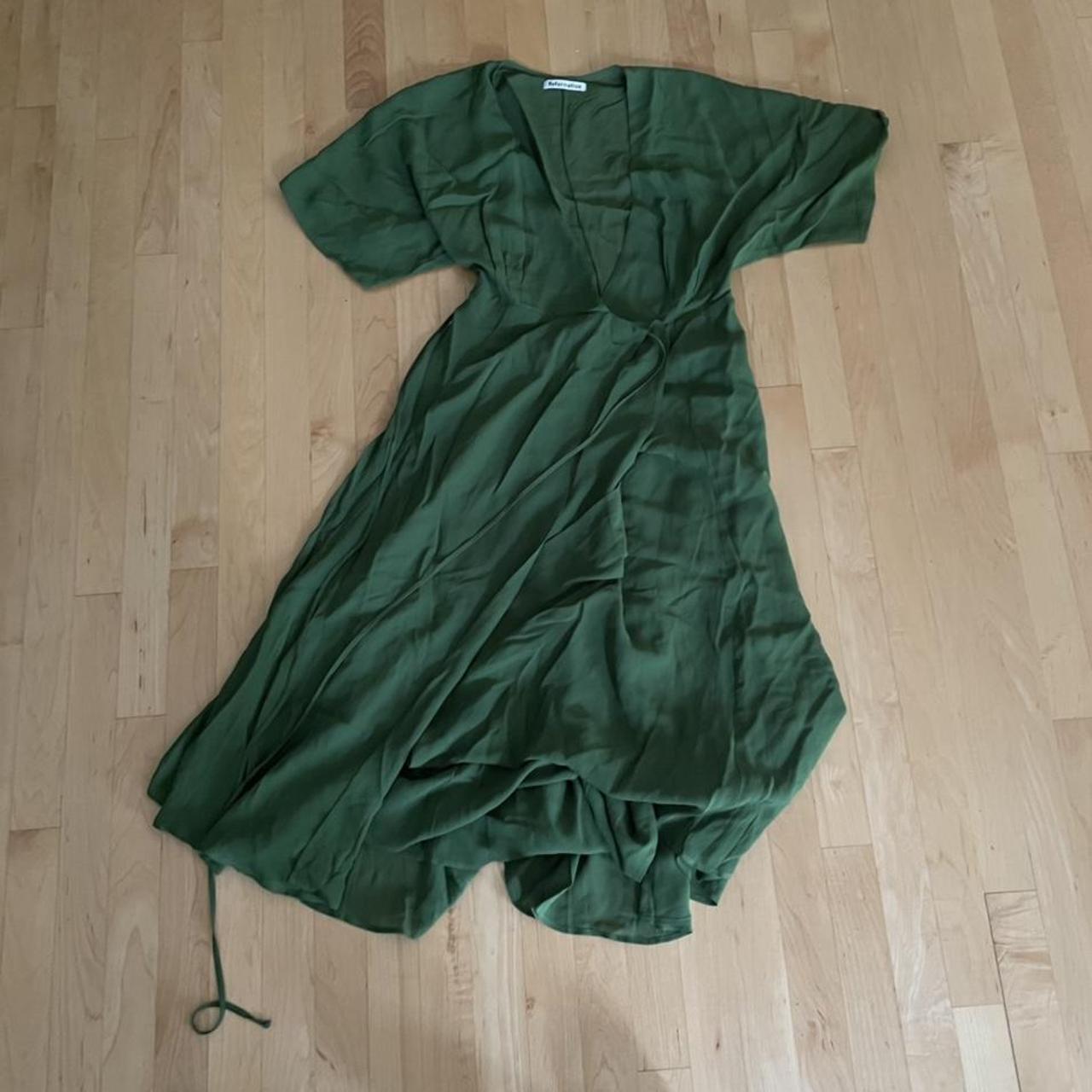 Reformation Women's Green Dress | Depop