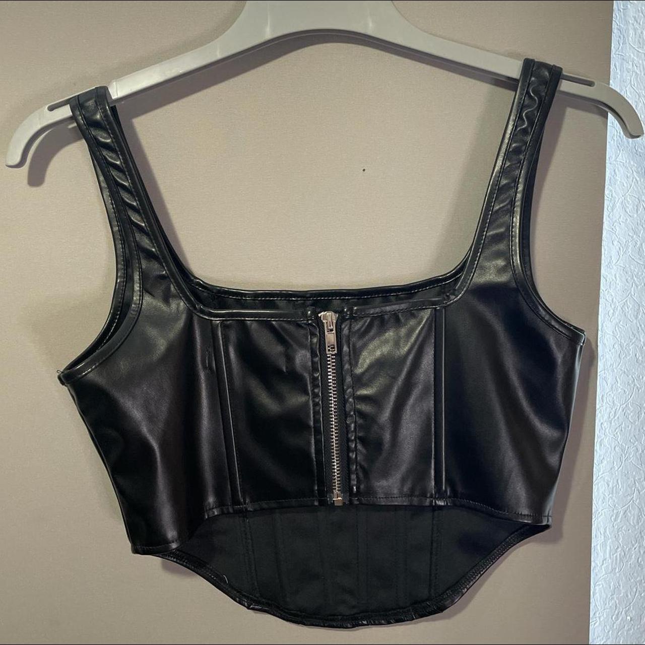 Leather corset crop top Black leather corset... - Depop