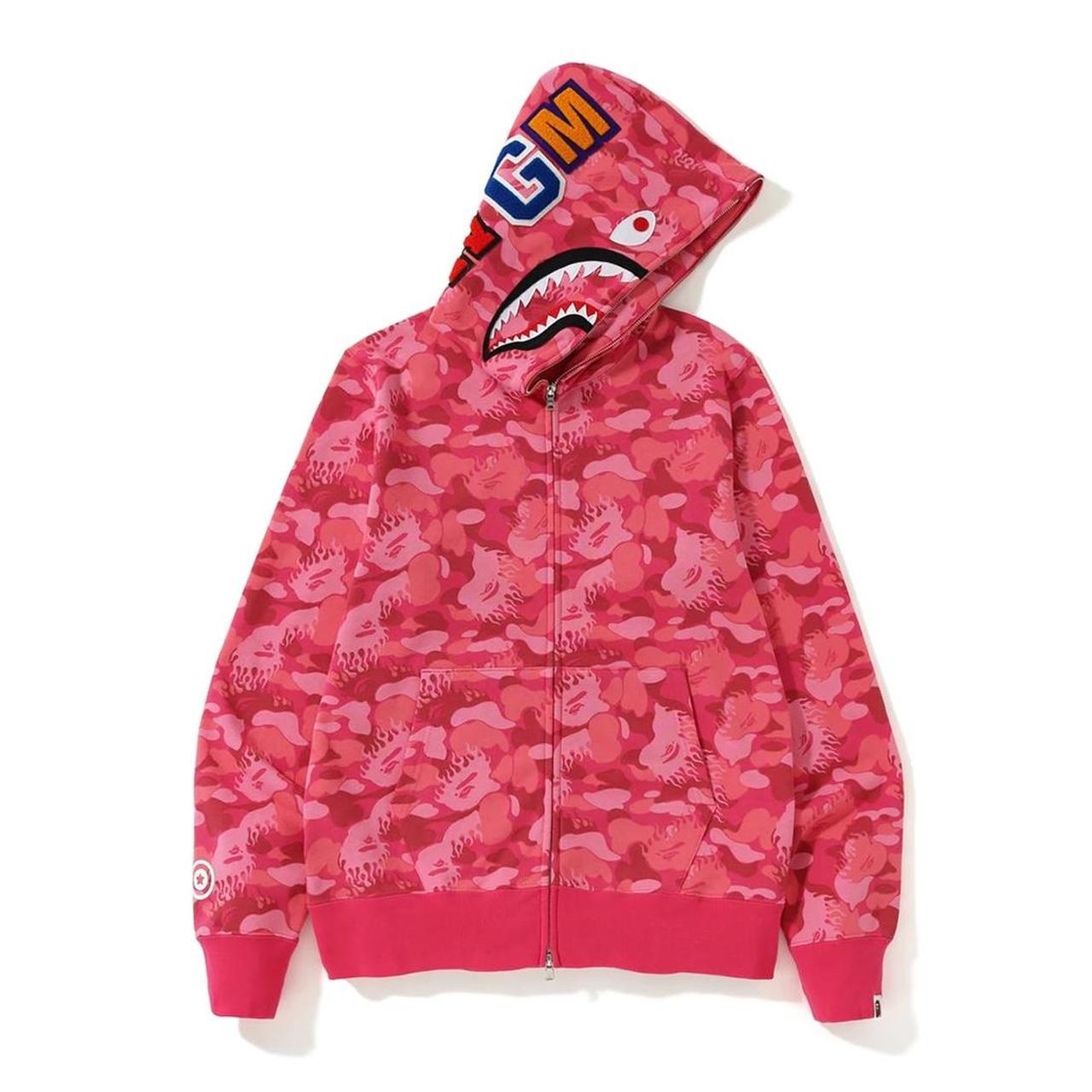 bape pink zip up moletom com capuz
