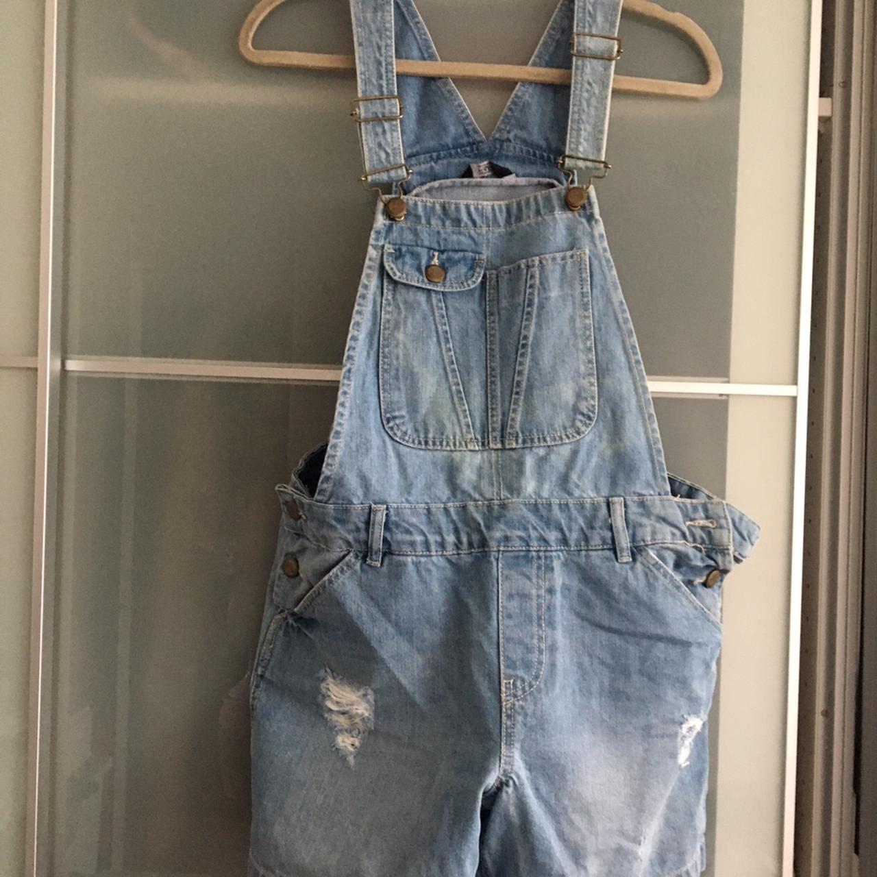 Ladies denim short dungarees, size 8 free delivery Depop