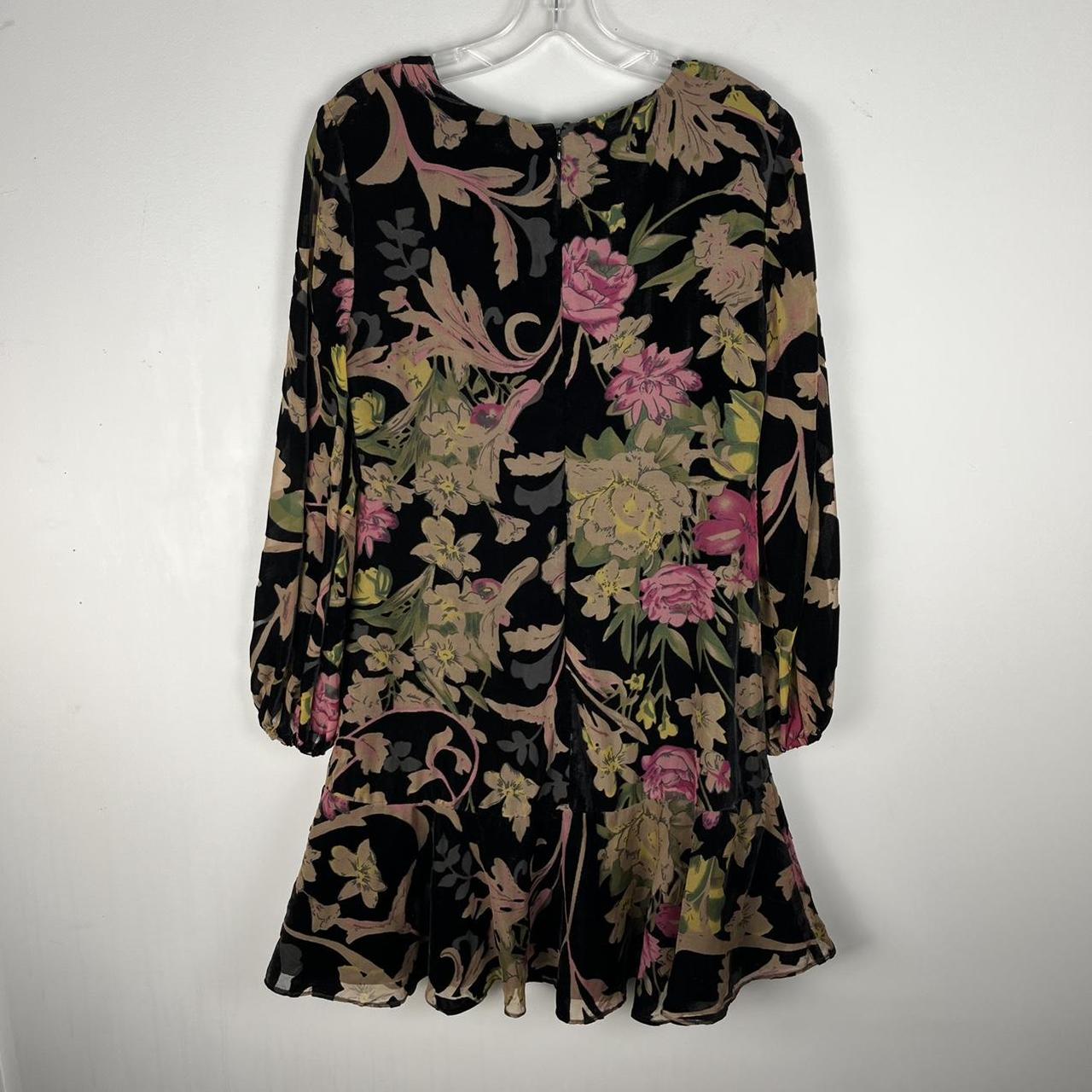 Eliza J Black Floral Velvet Mesh Cutout Long Sleeve... - Depop