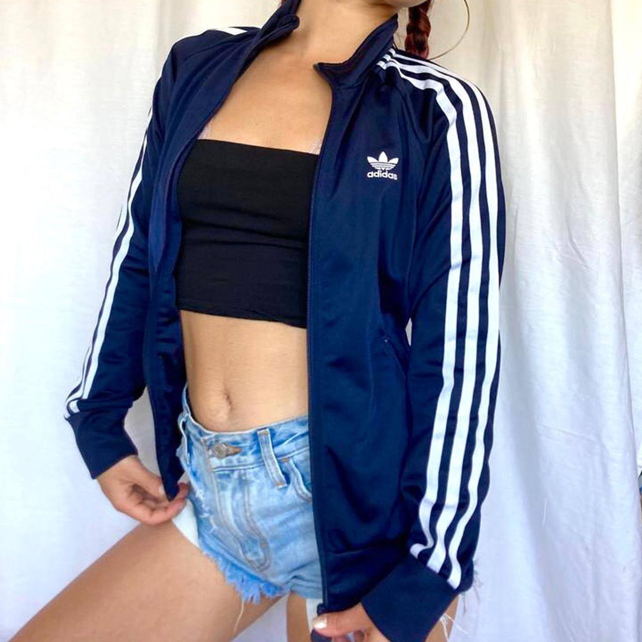 Adidas Women's Blue and Navy Jacket Depop