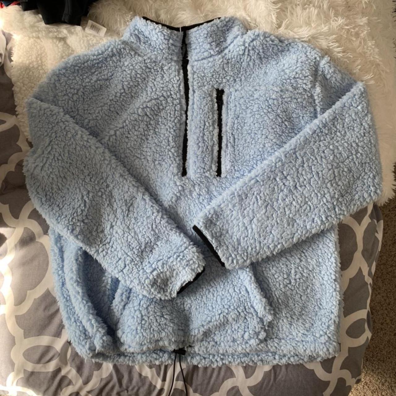 Blue Sherpa Jacket size XL but fits more like a... - Depop