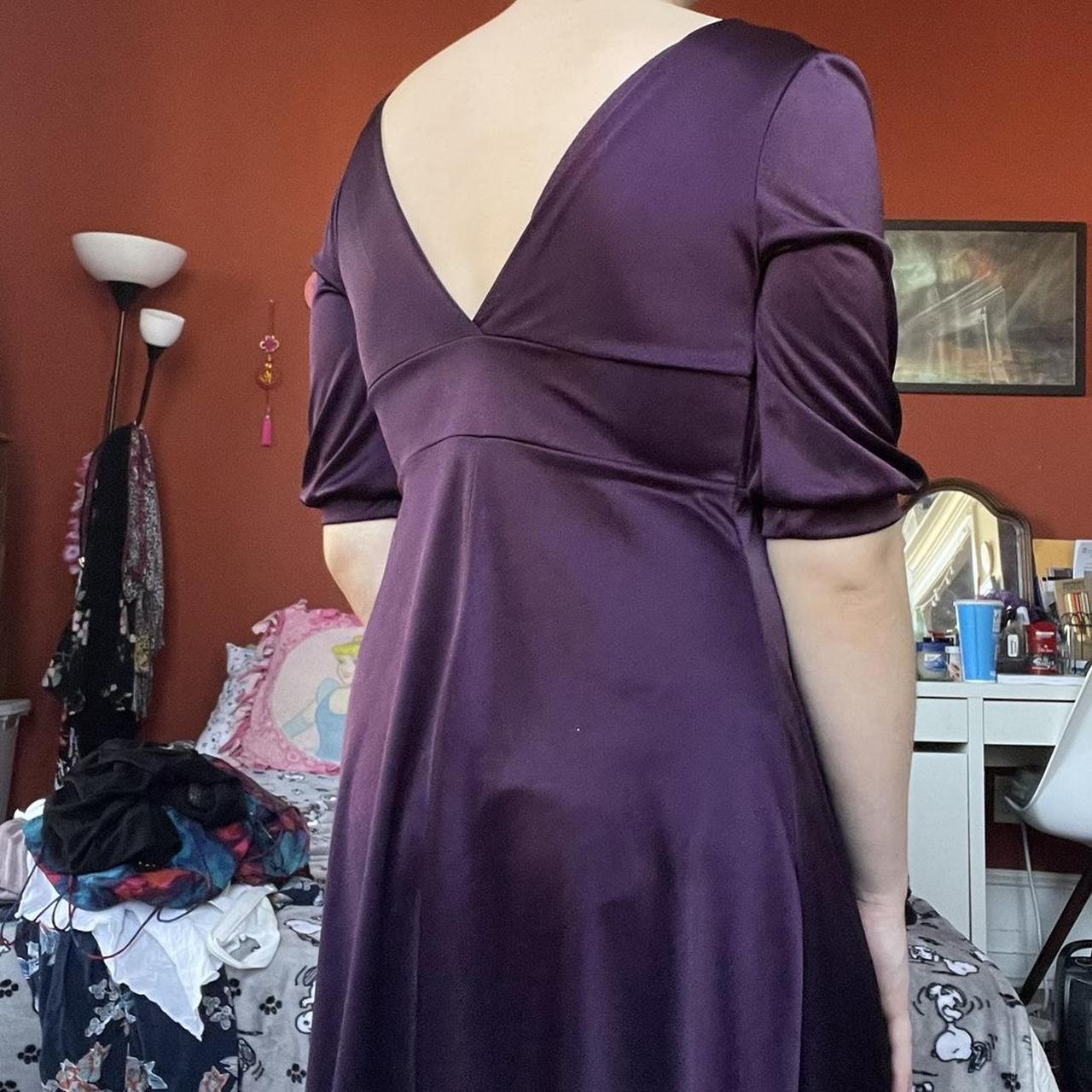 royal purple satin v neck dress!! pleated skirt and... Depop