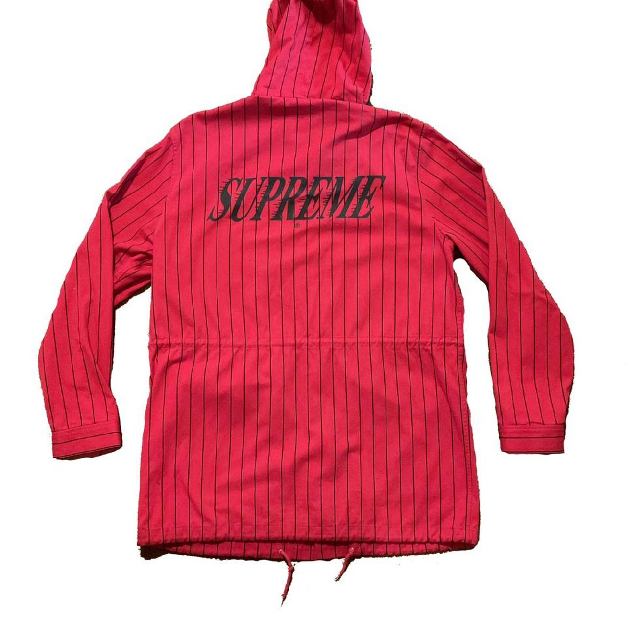 Supreme Pinstripe Twill Parka. Red with black...