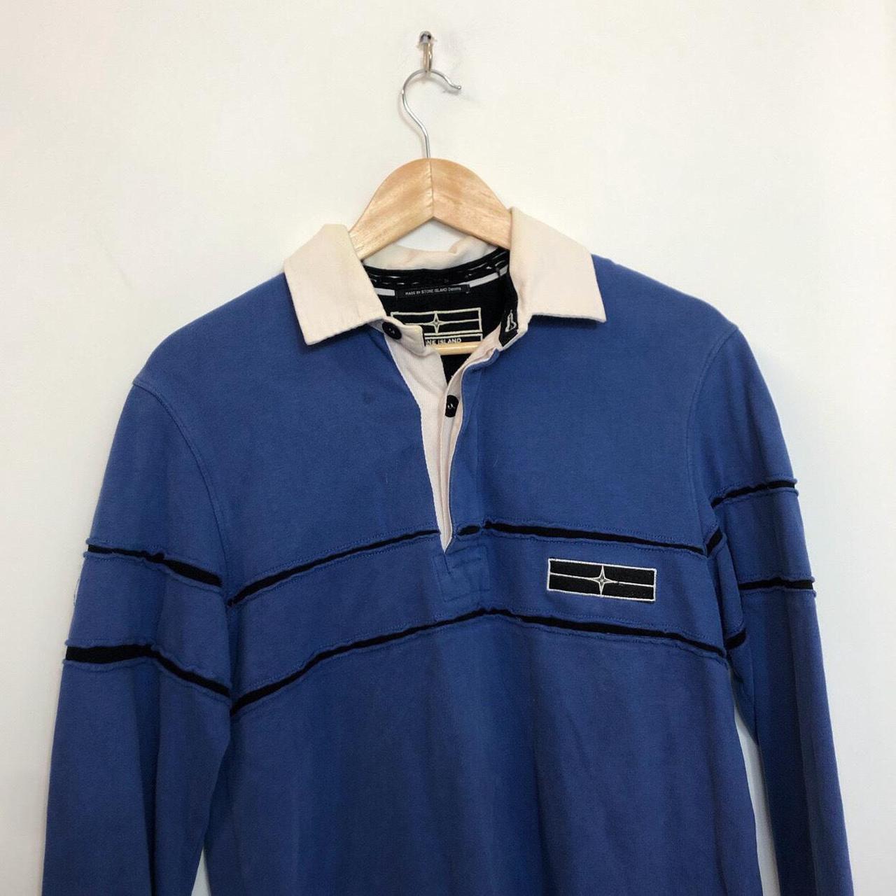 Stone Island Denim Blue Long Sleeve Rugby Shirt... - Depop