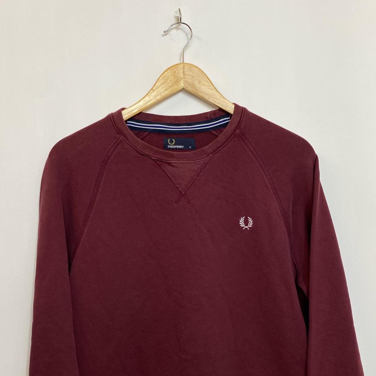 Fred Perry Burgundy Embroidered Wreath Chest Logo... - Depop