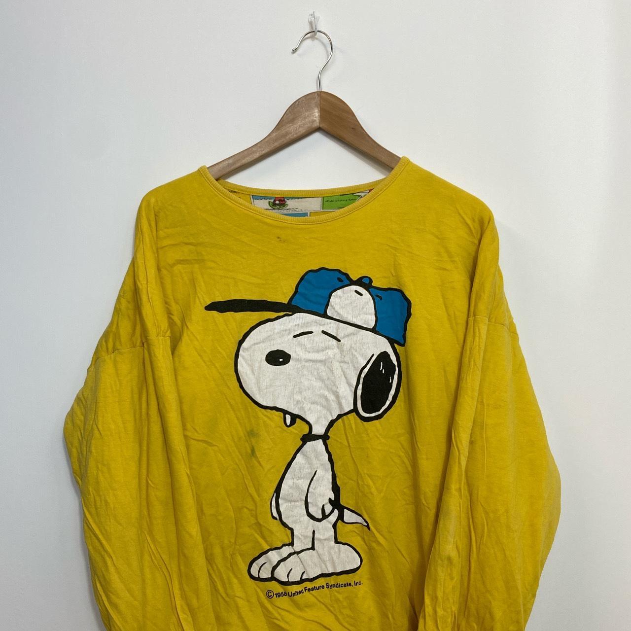 80’s Snoopy Comic Strip Reversible Yellow Pullover... - Depop