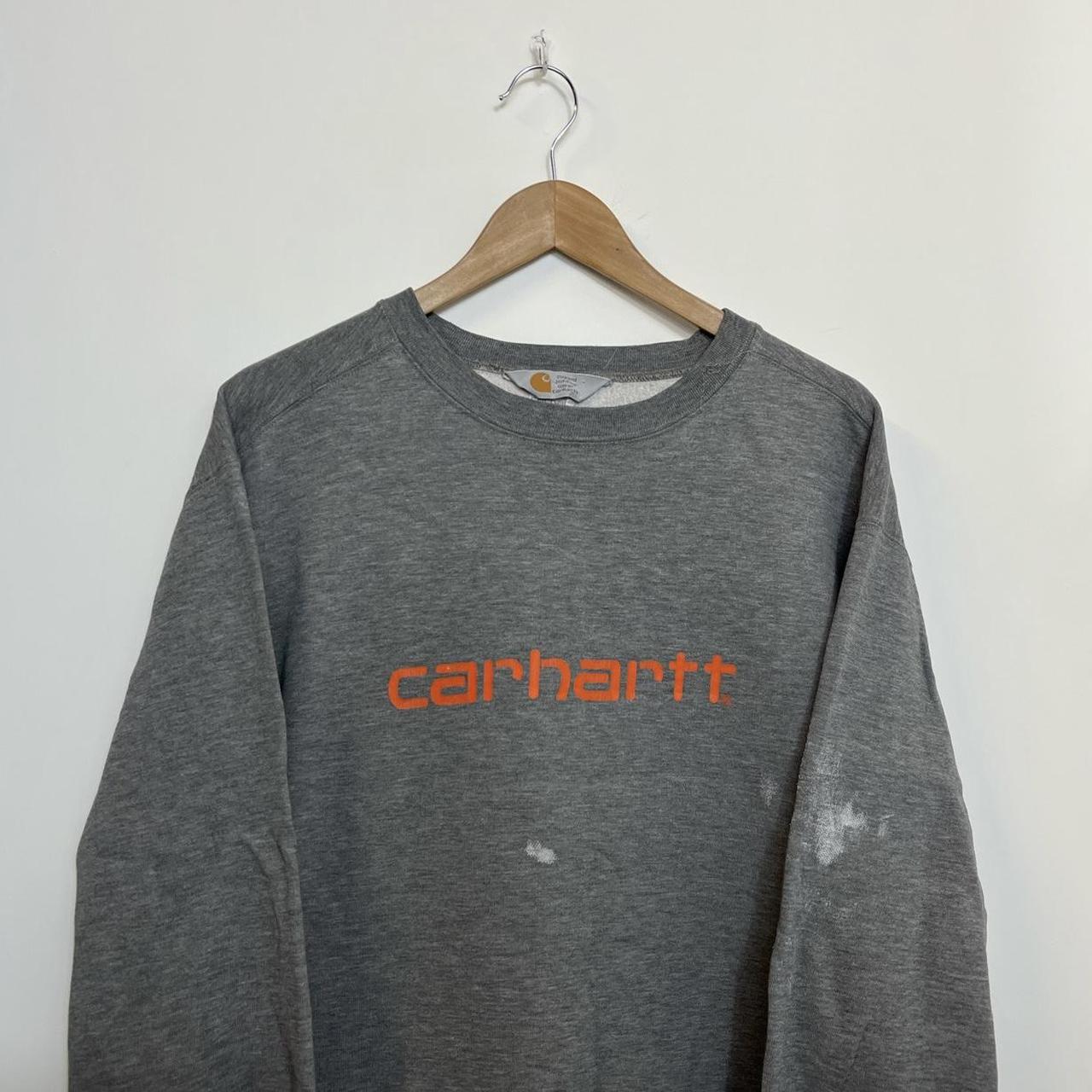 00’s Carhartt Grey & Orange Printed Pullover... - Depop