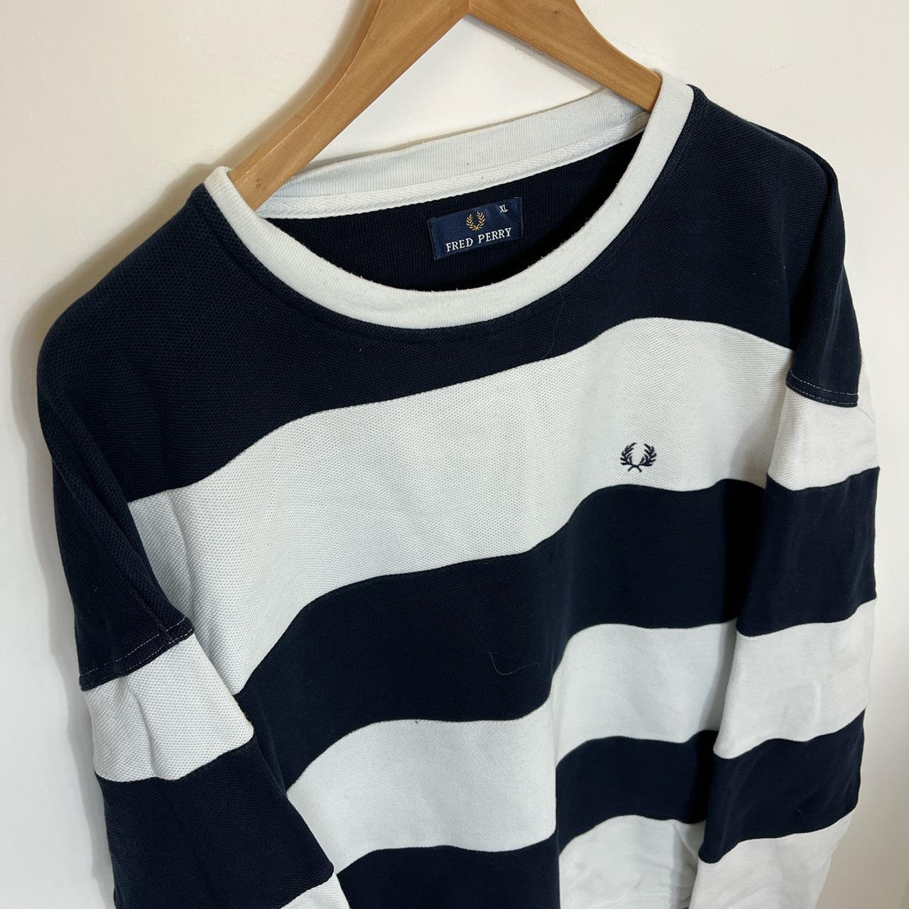 90’s Fred Perry Blue & White Striped Embroidered... - Depop