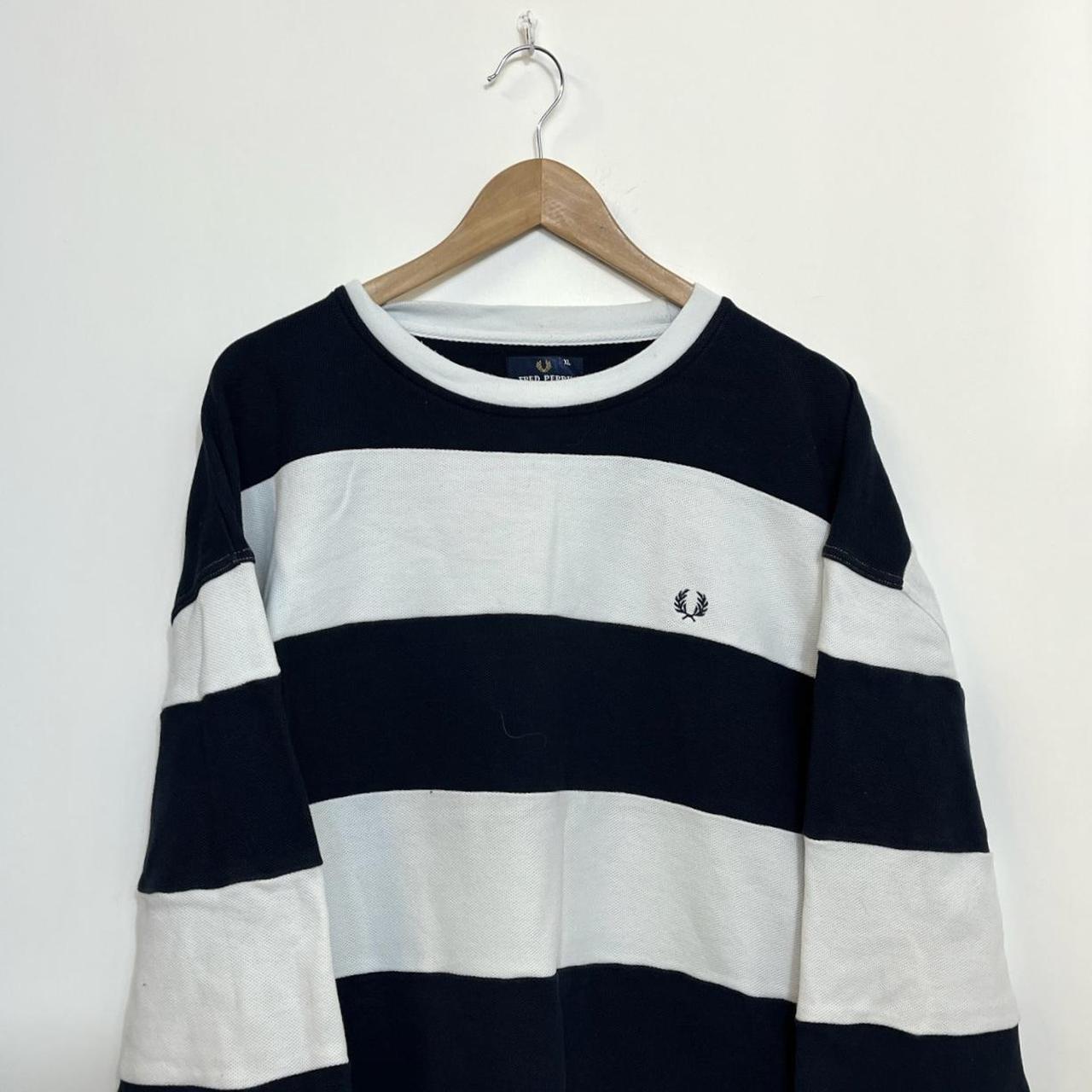 90’s Fred Perry Blue & White Striped Embroidered... - Depop