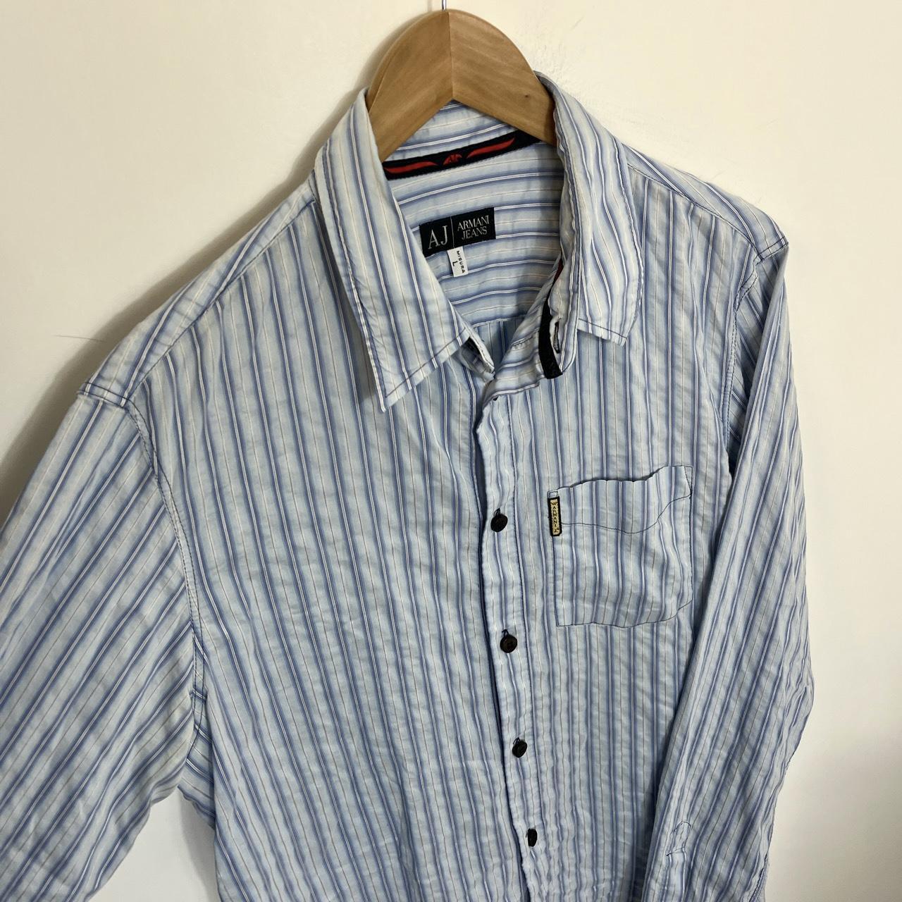 Armani Men's Blue and White Shirt | Depop